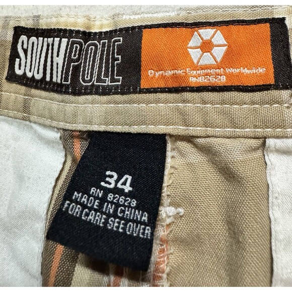 Y2K Southpole Shorts Mens 34 Plaid Orange Lightweight Hip Hop Streetwear Baggy - Picture 2 of 8
